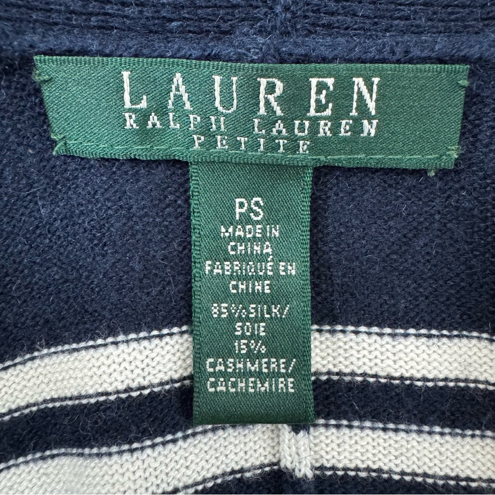 Lauren Ralph Lauren Silk Cashmere Poncho Sweater Blue White Striped Small Petite - Picture 3 of 16